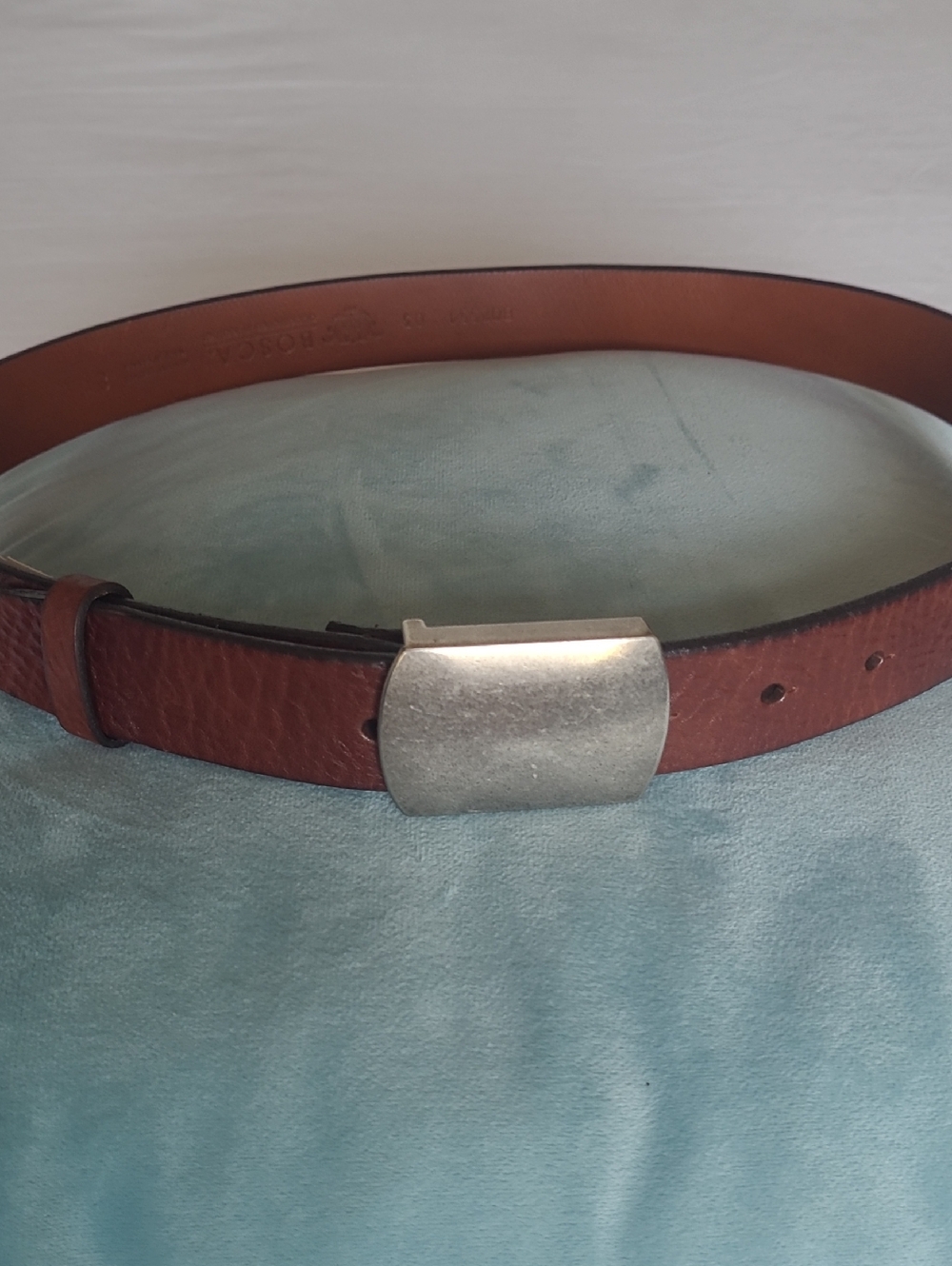 Bosca Brown Leather Belt with Silver-Tone Rectangular Buckle NWT.